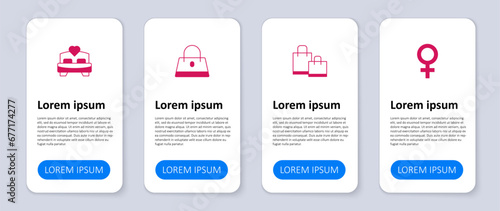 Set Female gender symbol, Paper shopping bag, Handbag and Bedroom. Business infographic template. Vector