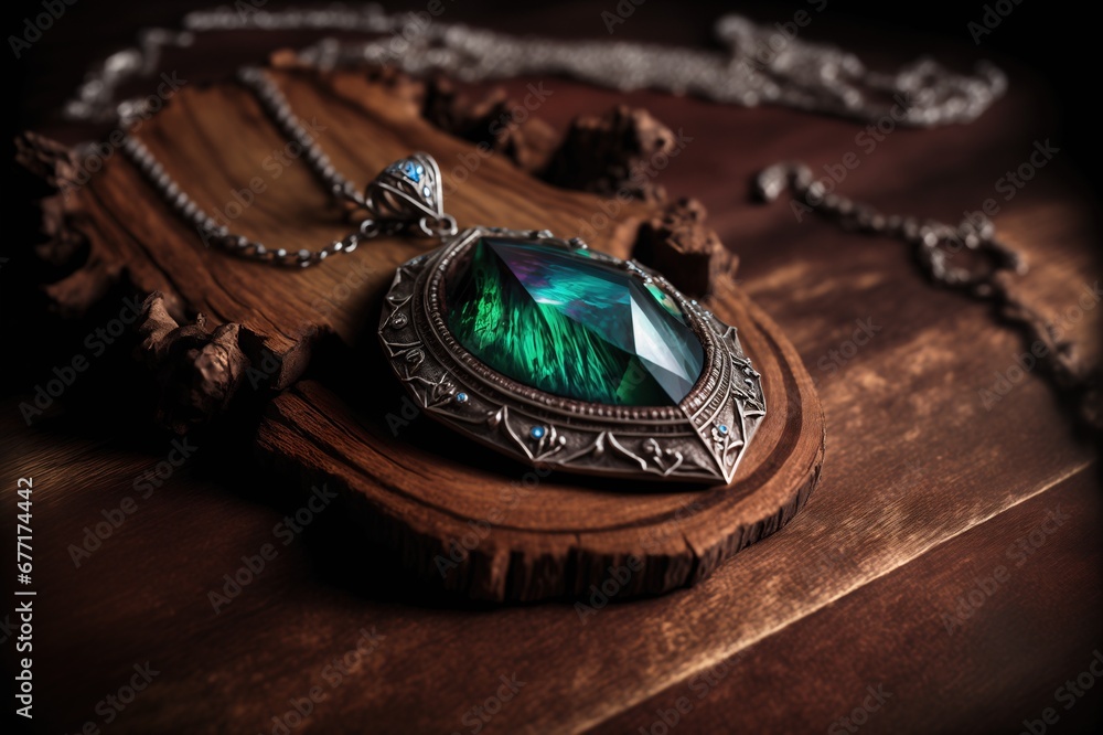 Fantasy elven antique bronze necklace pendant with green opal cabochon gem, precious and sacred heirloom elfish jewelry. Fantasy elven antique bronze necklace pendant with green opal cabochon gem, precious and sacred heirloom elfish jewelry.