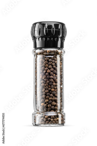 Black peppercorn mill isolated. Transparent PNG image.