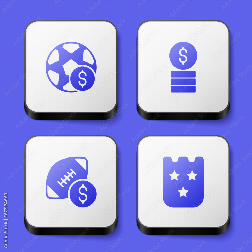 Set Football betting money, Casino chip with dollar, American football and Lottery ticket icon. White square button. Vector Set Football betting money, Casino chip with dollar, American football and Lottery ticket icon. White square button. Vector