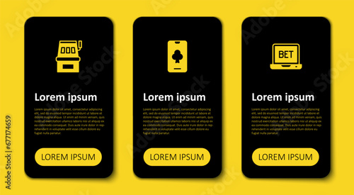 Set Online sports betting, poker table game and Slot machine. Business infographic template. Vector