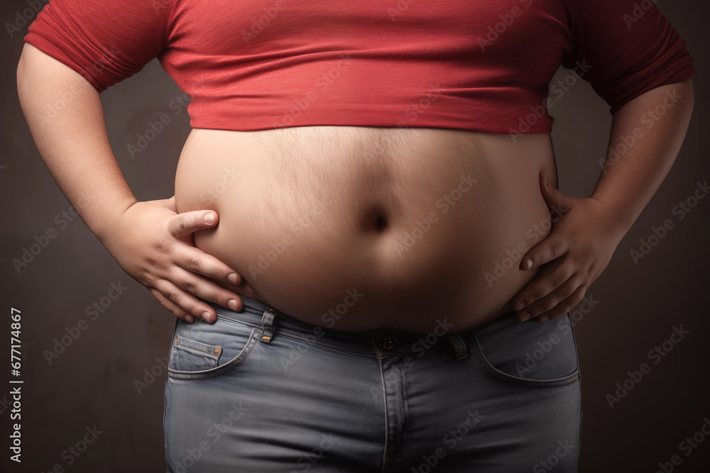 A Middle age man overweight body with show fat belly and diet concept on studio background. A Middle age man overweight body with show fat belly and diet concept on studio background.