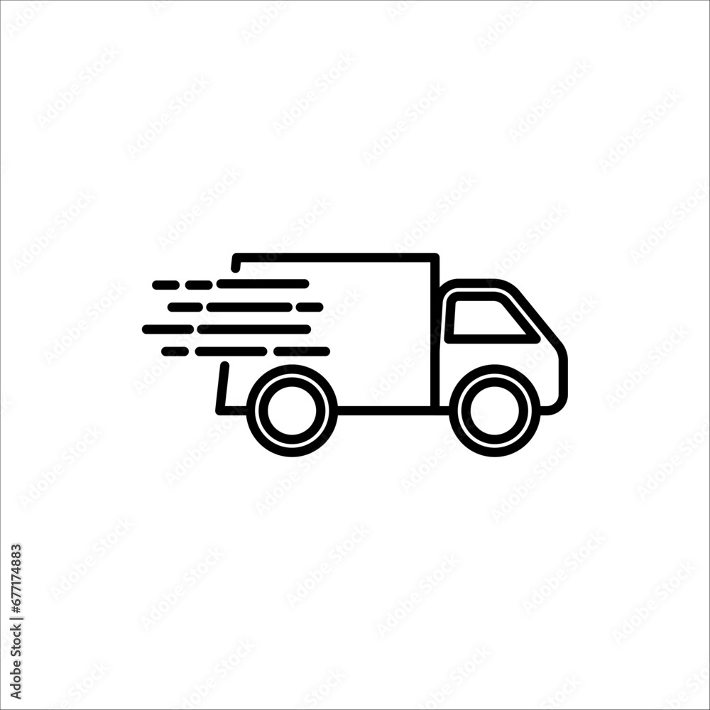 fast delivery truck icon, express delivery, quick move, line symbol on white background.