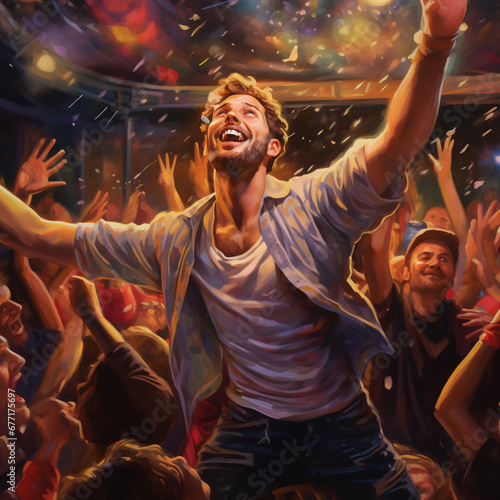 painting of people in nightclub celebrate the New Year