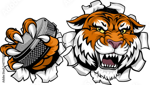 A tiger ice hockey team cartoon animal sports mascot photo