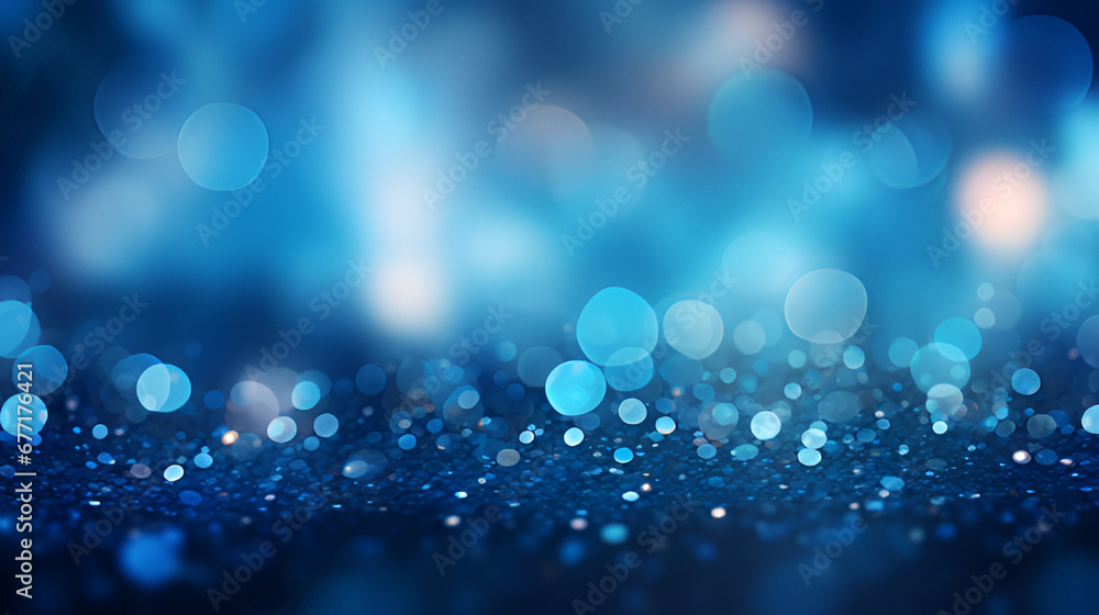 Abstract blue bokeh background,Captivating Glittering Blue Shine.Bokeh Lights on 3D Wooden Table
