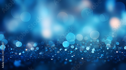 Abstract blue bokeh background,Captivating Glittering Blue Shine.Bokeh Lights on 3D Wooden Table