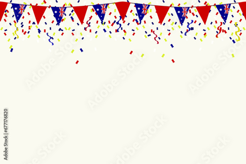 Australia flag bunting garlan confeti balloons background banner. Australia ceremony background.