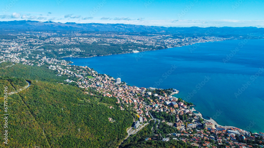 Fototapeta premium Church of St. Mark, Veprinac, Opatia, aerial view, Croatia