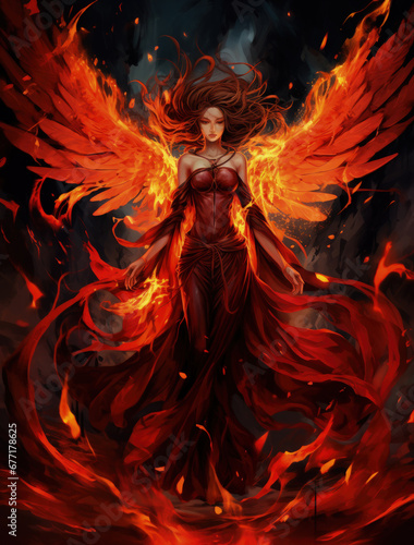 Concept art of a rising phoenix winged fire.