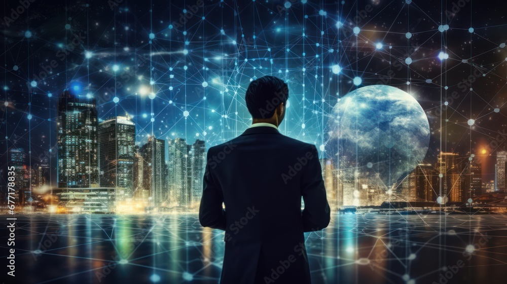business man and the big data wireless 5G connecting, futuristic, technology, city, digital, internet, communication, success, network, innovation, online business man and the big data wireless 5G connecting, futuristic, technology, city, digital, internet, communication, success, network, innovation, online