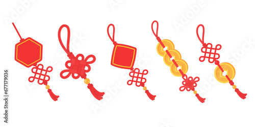 Chinese tassels. Red ropes woven into knots used for Chinese New Year decorations.