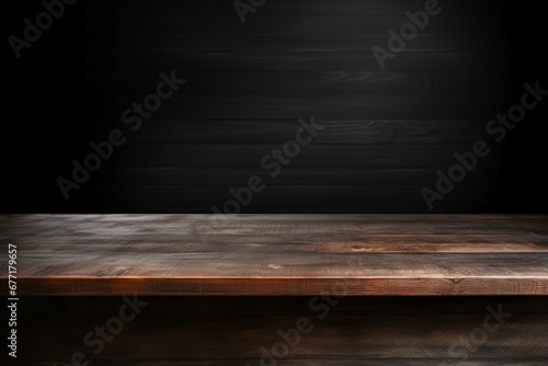 Rough textured burnt wood podium surface. Background with copy space