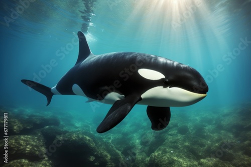 a large orca whale swimming under water