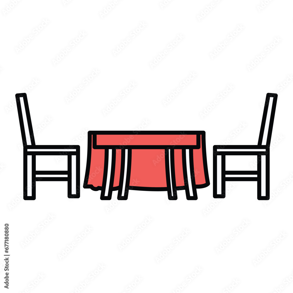 Dinner Table Icon in Colored Outline Style Dinner Table Icon in Colored Outline Style