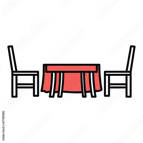 Dinner Table Icon in Colored Outline Style