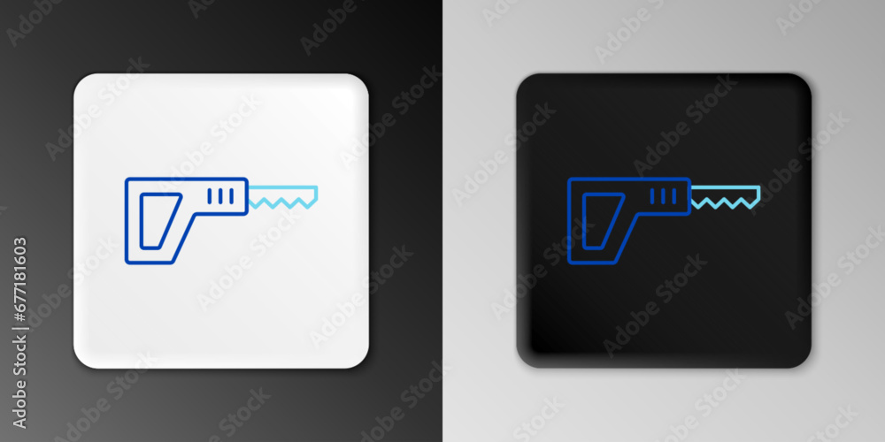 Line Reciprocating saw and saw blade icon isolated on grey background. Colorful outline concept. Vector Line Reciprocating saw and saw blade icon isolated on grey background. Colorful outline concept. Vector