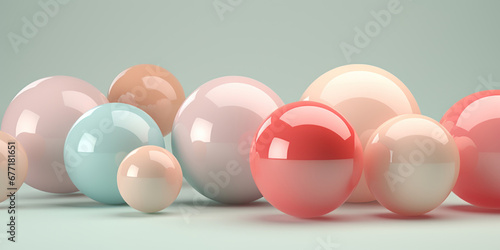 Festive array floating spheres against a pink canvas.