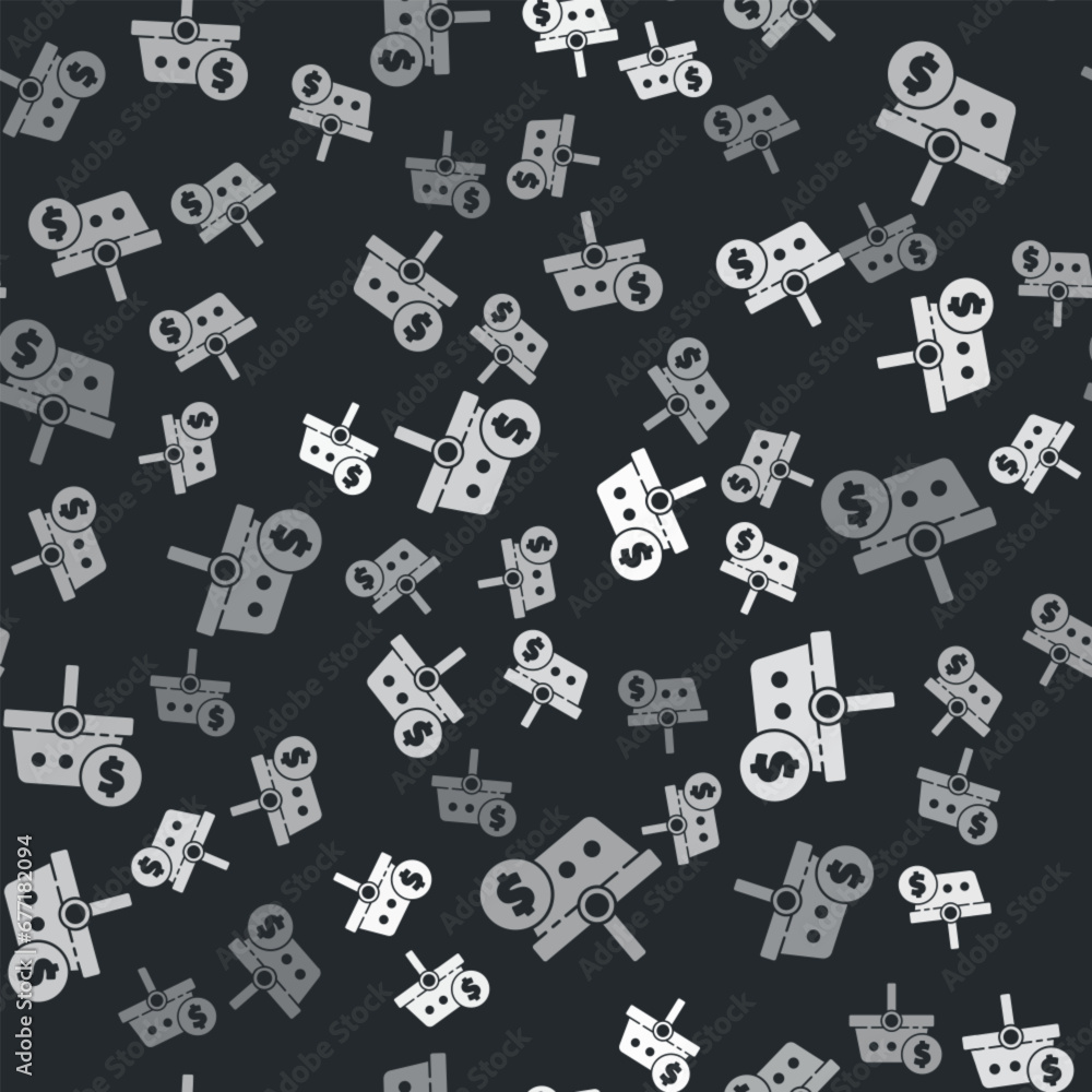 Grey Shopping basket and dollar symbol icon isolated seamless pattern on black background. Online buying concept. Delivery service. Shopping cart. Vector Illustration Grey Shopping basket and dollar symbol icon isolated seamless pattern on black background. Online buying concept. Delivery service. Shopping cart. Vector Illustration