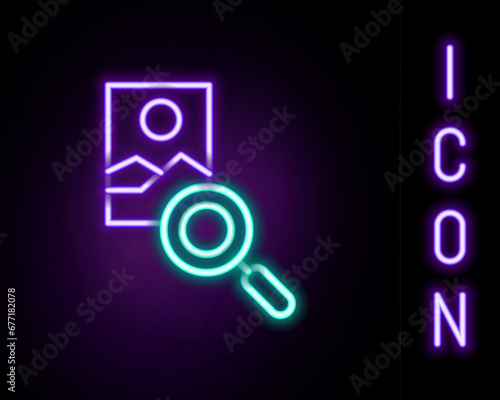 Glowing neon line Photo retouching icon isolated on black background. Photographer, photography, retouch icon. Colorful outline concept. Vector