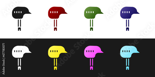 Set Bicycle helmet icon isolated on black and white background. Extreme sport. Sport equipment. Vector