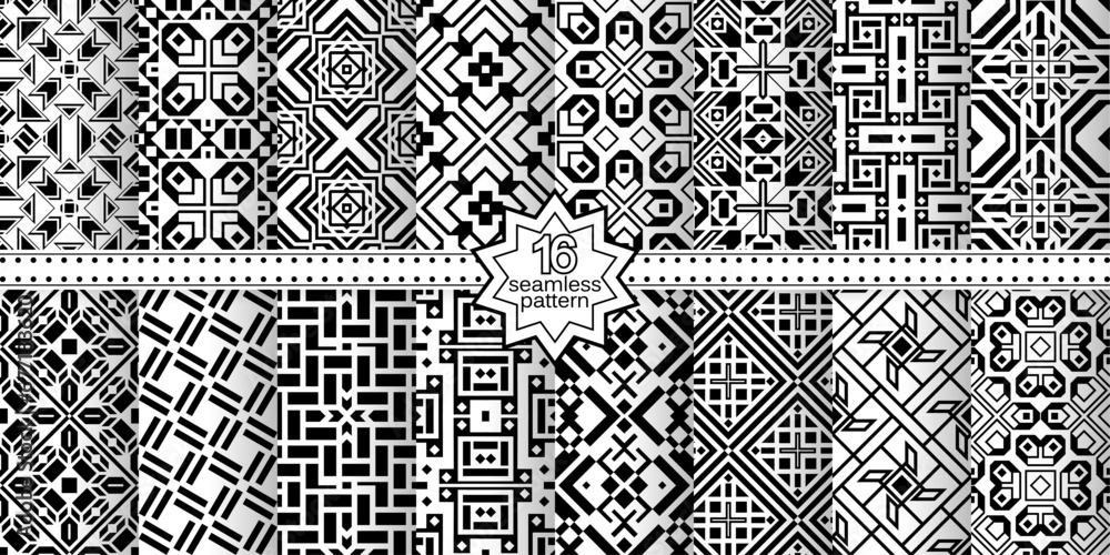 Fototapeta premium A set of vector seamless patterns. Modern geometric textures. Monochrome.