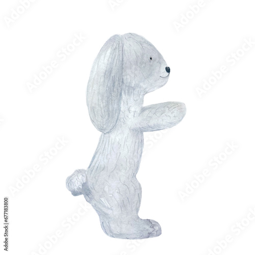 Watercolor rabbit toy isolated on white