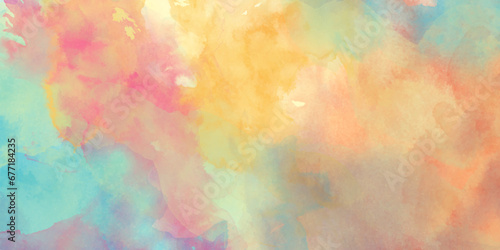 Abstract painted colorful watercolor background with soft color stains, Color splashing on paper with watercolor splashes, Beautiful and colorful soft watercolor background with multicolor texture.