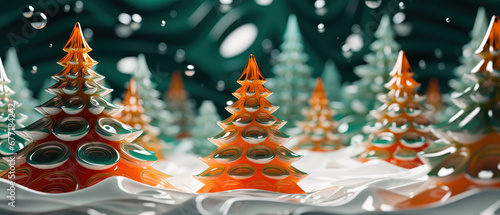 Whimsical 3D Christmas scene with candles trees.