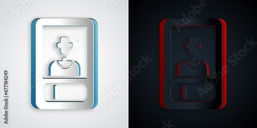 Paper cut Football or soccer card icon isolated on grey and black background. Collection of football trading cards. Paper art style. Vector