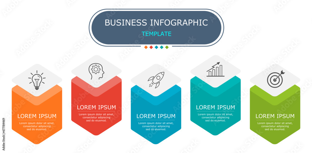 Business infographic Vector with 5 steps.Used for presentation,information,education,connection,marketing, project,strategy,technology,learn,brainstorm,creative,growth,abstract,stairs,idea,text,work.