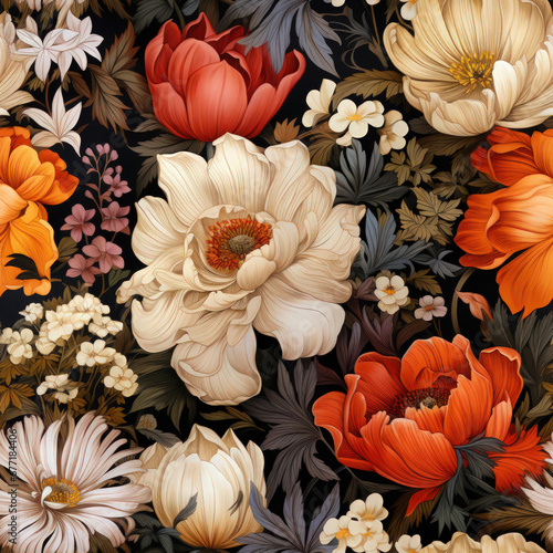 A seamless pattern of autumn tone flowers represents the National Flower Day