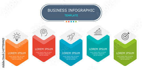 Business infographic Vector with 5 steps.Used for presentation,information,education,connection,marketing, project,strategy,technology,learn,brainstorm,creative,growth,abstract,stairs,idea,text,work.