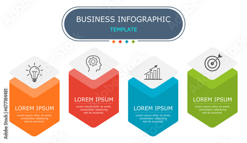 Business infographic Vector with 4 steps. Used for presentation,information,education,connection,marketing, project,strategy,technology,learn,brainstorm,creative,growth,abstract,stairs,idea,text,work.