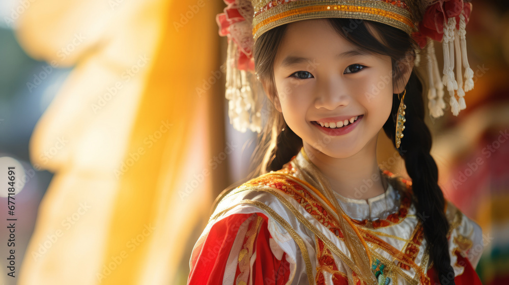 Girl in traditional clothing smiles