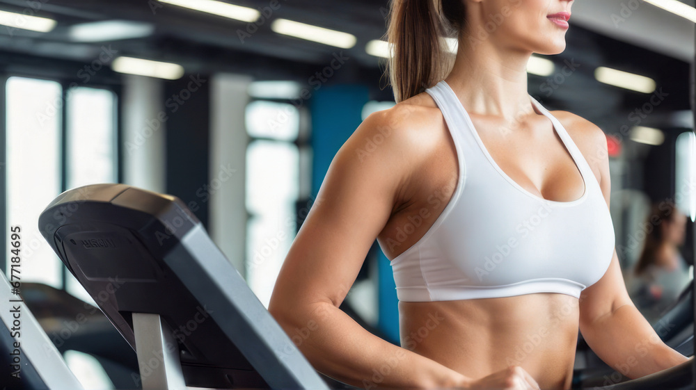 Beautiful woman who is working out at the gym, running on the treadmill, dumbbells, and doing fitness exercises. have a good body and good health. healthy Health and muscle care concept. Beautiful woman who is working out at the gym, running on the treadmill, dumbbells, and doing fitness exercises. have a good body and good health. healthy Health and muscle care concept.