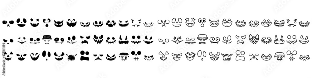 Halloween Face icon vector set. Scary face illustration sign collection. Pumpkin face symbol or logo.