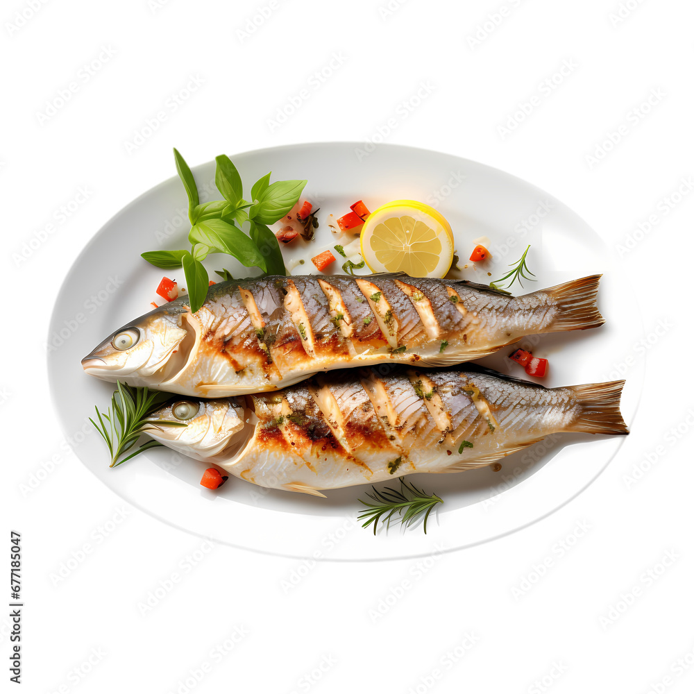 Grilled fish on transparent background Grilled fish on transparent background