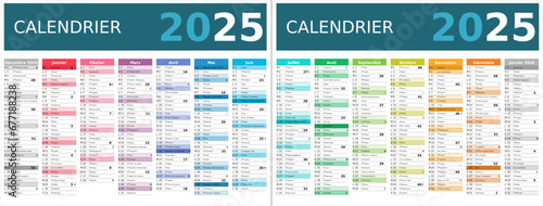 Calendrier 2025 14 mois au format 320 x 420 mm recto verso entièrement modifiable via calques et texte sans serif