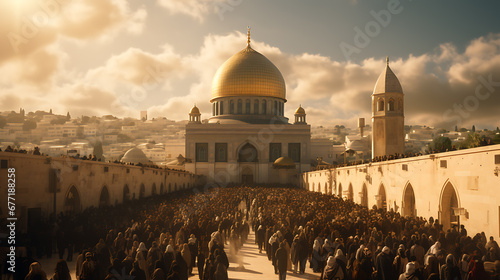 thousand people prayer at al-Aqsa Mosque


