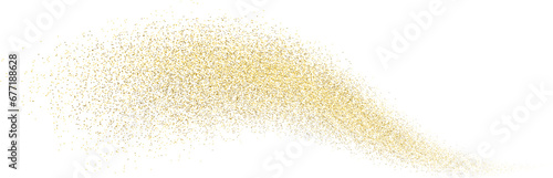 Splash of golden glitter, glittery stardust explosion, shimmering spray effect, festive holiday particles. Vector illustration.