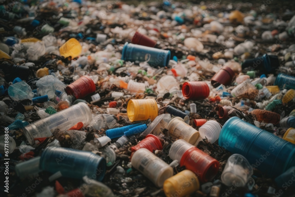 There are a lot of plastic bottles and garbage on the ground. The problem of ocean pollution There are a lot of plastic bottles and garbage on the ground. The problem of ocean pollution