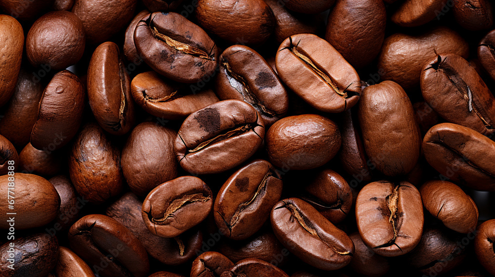 Obraz premium Roasted coffee beans close up background. Copy Space.