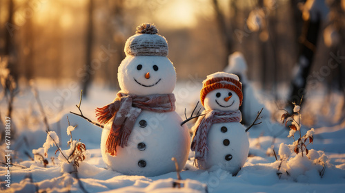 Joyful Christmas Snowmen Duo Festive Holiday Poster - AI-Generated © PixelFusion Creation
