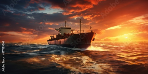 Oil Tanker at Sunset