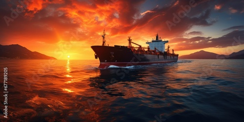 Oil Tanker at Sunset