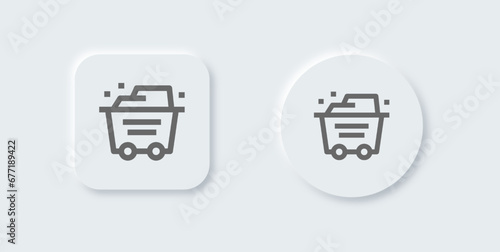 Mining cart line icon in neomorphic design style. Mine signs vector illustration.