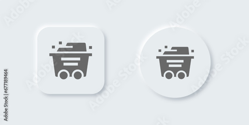 Mining cart solid icon in neomorphic design style. Mine signs vector illustration.