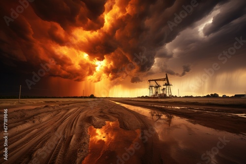 Thunderstorm Over Oilfield