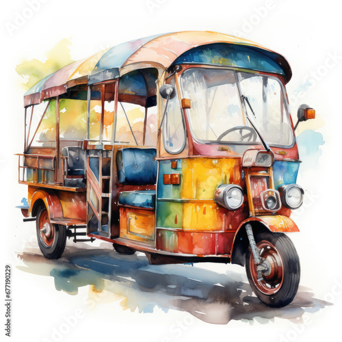 watercolor Rickshaw car clipart, Generative Ai